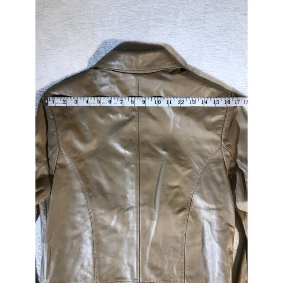 Pamela McCoy Women's Vintage Y2K Taupe Leather Blazer Duster - Picture 7 of 8